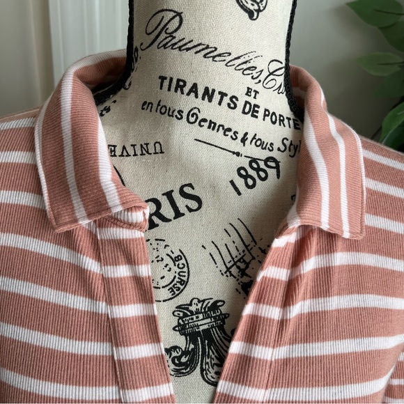 J. Crew Ribbed Polo T-Shirt in Stripe Pink Sz M - Picture 4 of 15